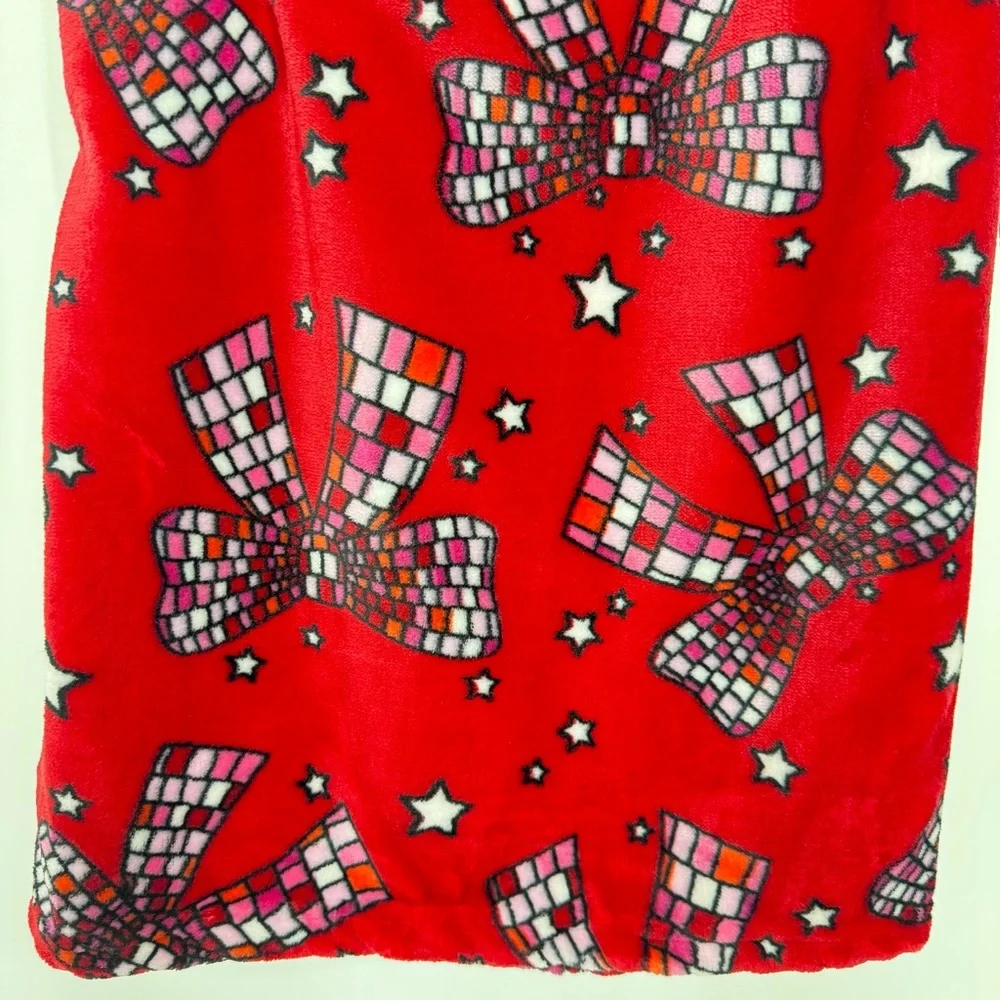 Be Merry & Bright Disco Bow Christmas Throw Blanket 50”x70” Feminine New Nwt